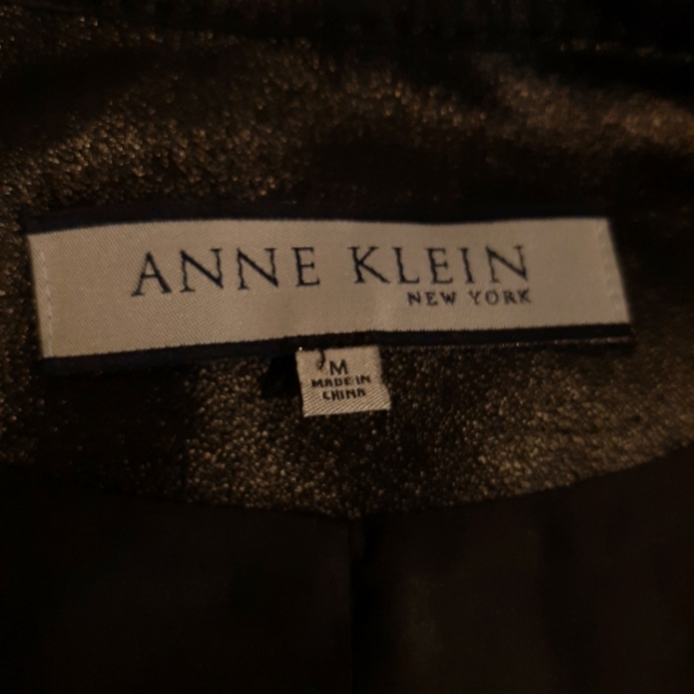 Anne Klein Coated Geniune Leather Jacket Moto Style Single Breasted Black Medium - Picture 12 of 15